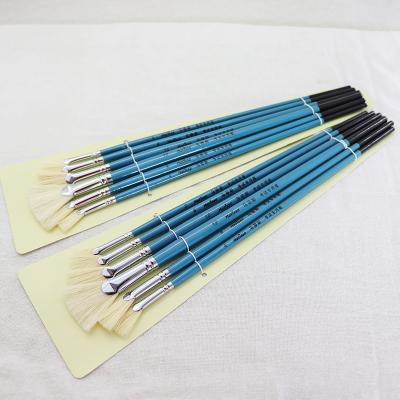 China Wholesale Gouache Acrylic Pen Long Pig Hair Fan Pen Matisse Fan Stick Watercolor Painting Pen 6 Pieces Oil Painting Set Brush for sale