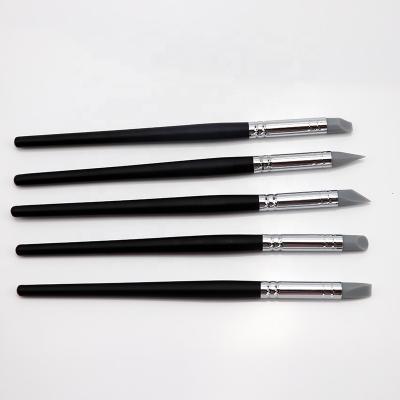 China Silicone Nail Art Clay Rubber Pen Fingerprint Clay Wooden Handle Silicone Repair Nail Ceramic Brush MJ0861 for sale