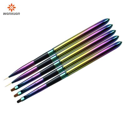 China Could sale by the set or NEW 2022 PCS Art Liner Brushes Dual Ended Rose Gold Metal Handle 3D Synthetic Acrylic Nail Brush Nail Art Brush for sale