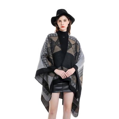 China Long 2022 Fashion New Design Winter Western Cashmere Feel Acrylic Knitted Women Shawls Wraps for sale