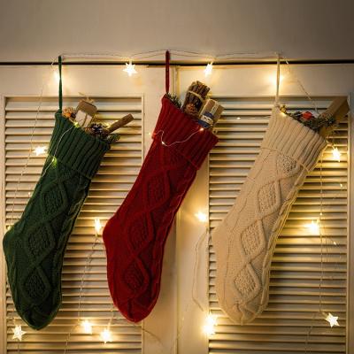 China Acrylic 18 Inch Large Cable Knit Stockings For Christmas Decorations Supply Christmas Stockings for sale