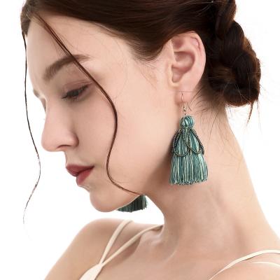 China BOHEMIA Handmade Cotton Tassel Macrame Earrings Tassel Earrings for sale