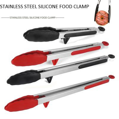 China Red Disposable Kitchen Tools Silicone Kitchen Accessories Stainless Steel Interlocking Food Tongs Heat Resistant Tongs With Silicone Heads for sale