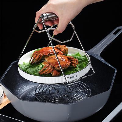 China Silicone+Stainless Steel Collapsible Hot Dish Clamp Anti-Scald Bowl Clip Dish Pot Tongs Kitchen Utensil Holder Kitchen Tool for sale