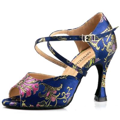 China Fashion Flower Design Non-Slip Dance Shoes Women High Heels Latin Salsa Dance Shoes for sale