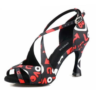 China Personality graffiti non-slip letters dance shoes high heels dancing non-slip Salsa shoes dance shoes for sale