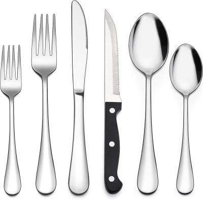 China Black Minimalist 24-Piece Silverware Set with Steak Knives, Stainless Steel Flatware Cutlery Set, Service for 4 for sale