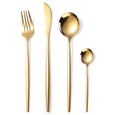 China Viable Gold Plated Stainless Steel Silverware Set Wedding Gold Spoon Forks and Spoon Knives For Events for sale