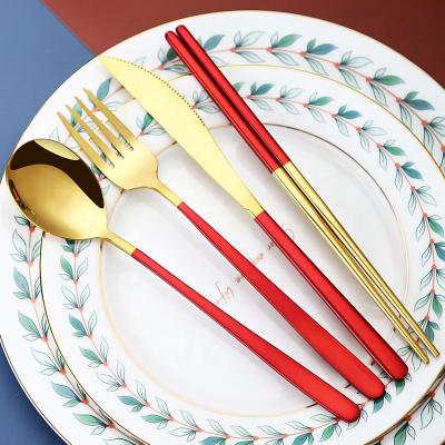 China Disposable Wedding Luxury Gold Plated 4 Pcs Cutlery Set Gold Stainless Steel Cutlery Flatware Set for sale