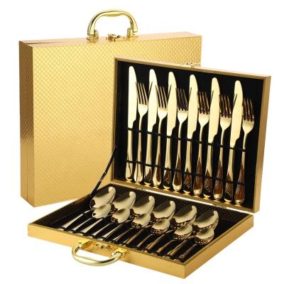 China Sustainable Amazon Plated Titanium Gold PVD Flatware Fork Spoon Knife Stainless Steel Cutlery Set Kichan Set For Wedding for sale