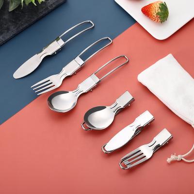 China SS 18/0 Stainless Steel Disposable Portable Folding Folding Knife Fork Spoon Cutlery Flatware for sale