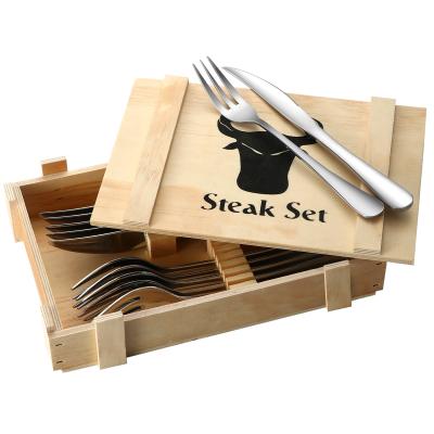 China 12 Piece Silverware Disposable Steak Knives and Fork Set Serrated Dinner Fork Dishwasher Safe for sale