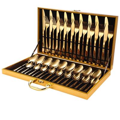 China Disposable Stainless Steel Cutlery Set Knife Fork Spoon 24 or 36 Pieces Flatware Set Gold Silverware Gift Box Spoon for sale