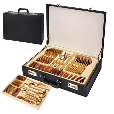 China Sustainable 72 Pcs Cutlery Set Titanium PVD Stainless Steel Luxury Service For 12 People Wedding Party Tableware Sets 5 Sets Dining for sale