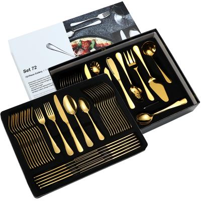 China Disposable 72 PCS Gold Stainless Steel Silver Disposable Cutlery Set Flatware Dinner Spoons Forks Knife Serving Spoon SALAD SPOON Pocket Cake SERVER for sale