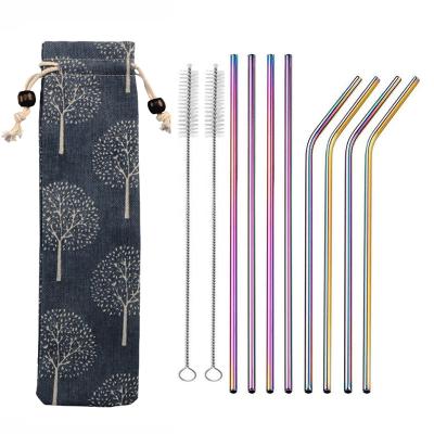 China Reusable Stainless Steel 215*6mm Eco-Friendly Sustainable Drinking Straw Set With Bag for sale