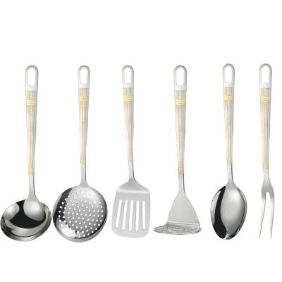 China Sustainable Fashionable Kitchen SS201 Gold Plated Cookware Set Kitchenware Set for sale