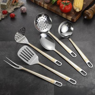 China Sustainable 6 Pieces Gold Plated Kitchen Cooking Tools Utensils Set Restaurant Kitchen Dinnerware Set for sale