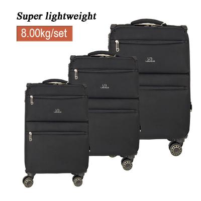 China 2021 Nylon New Carry Super Lightweight Trolley Luggage Easy 3pcs Set Logo Fashionable Nylon Embroidery Waterproof Fabric Suitcase for sale