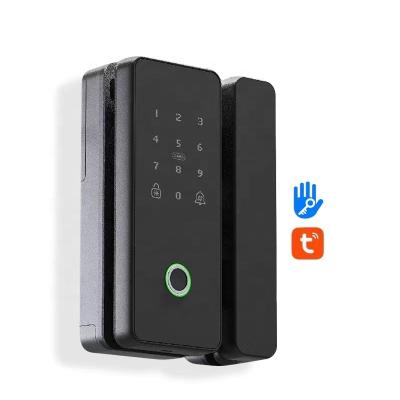 China Hotselling Aluminum Alloy Easy Install Digital NFC Tuya Smart Electronic Fingerprint Frameless Biometric Locks For Glass Doors for sale