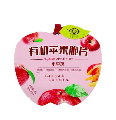 China 15g food heat seal plastic apple special shape snack packaging zipper bag for apple fries for sale