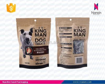 China Moisture Proof Ziplock Stand Up Kraft Paper Packaging Pet Food Pouch Bag With Window for sale