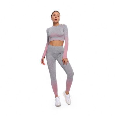 China Breathable Yoga Suit Women Hip Enhancer Color Block Two Piece Set High Sport Wear for sale