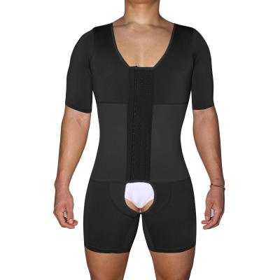 China Antibacterial Weight Loss Three Row Hooks Men's Compression Slim Fit Body Shaper With Sleeve for sale