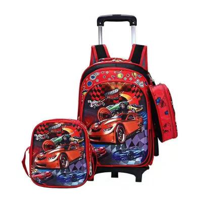 China Wholesale Lovely Animine Cartoon Waterproof Kids Rolling Schoolbag Set Travel Luggage With Lunch Box Pencil Bags For Primary Student for sale