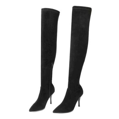 China Fashion Factory Price Women's Knee High Heel Long Led Toe Side Zip Stiletto Boots for sale