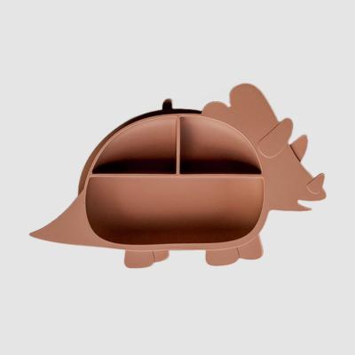 China Modern Baby Learning Silicone Dish Cute Triceratops Chestnut Brown for sale