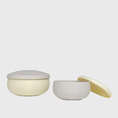 China 100% Sustainable Silicone Double Bowl Set Lemon Yellow Dinnerware for sale