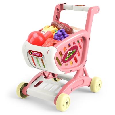 China Wholesale Plastic Mini Food Shopping Cart Home Pretend Play Supermarket Toys Set For Children 35*25*8.5 for sale