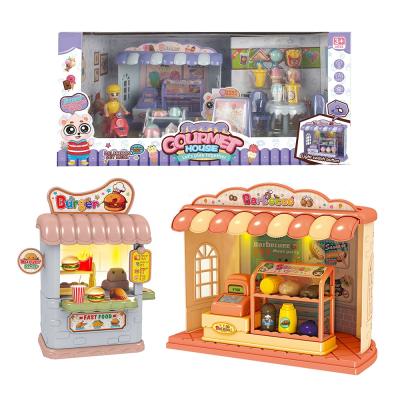 China New Simulation Assemble BBQ Burger Dessert Shop Other Pretend Play Toys Set For Children QB052629-QB052640 for sale