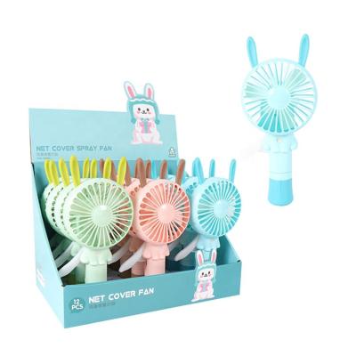 China Outdoor Toy Hot Sale Cute Rabbit Cover Water Spray Hand Press Fan Toy For Summer Net Mist Fan Promotion Gift for sale