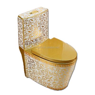 China Gold Luxury One-piece Washdown Double-flow Bathroom Water-saving Toilet for sale