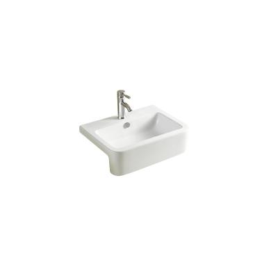 China Modern Half Hung Rectangular With Hole Ceramic Bathroom Basin Faucet White Basin Sink 8169 for sale