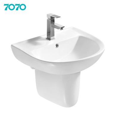 China Modern Simple Ceramic Rectangle Hand Wash Bathroom Half Hole Pedestal Sink for sale