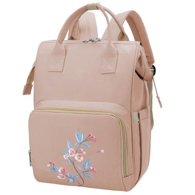 China Factory 2022 High Quality Flower Anti-theft Embroidery Lovely Diaper Travel Baby Bag Luxury Waterproof Backpack For Mom for sale