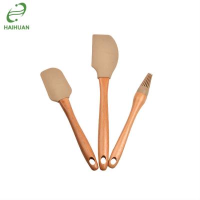 China Sustainable Quality Guaranteed Silicone Kitchen Utensils Set Of 3 Spatulas Brush With Wooden Handle for sale