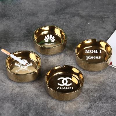 China High Quality Custom Wholesale Car Ash Tray Modern Glass Cigar Ashtray Eco-Friendly Logo Cigarettes Golden Ceramic Pocket for sale