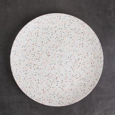 China Wholesale Porcelain Stocked Around Green Orange Black Polka Dots Plate White Ceramic Custom Dinnerware Dishes for sale