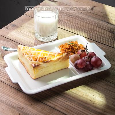 China Nordic White Three Section Divided Porcelain Dishes Stocked Plate Tableware Rectangle Plate Ceramic Dishes Wholesale for sale