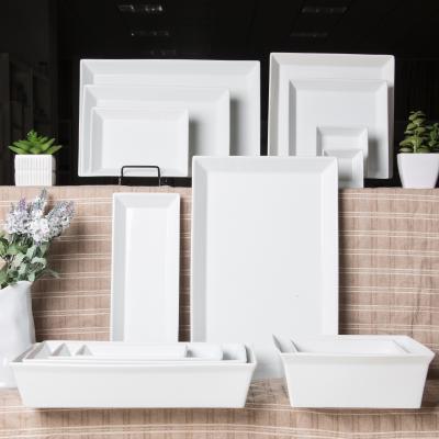 China Wholesale White Rectangle Square Dish Porcelain Tableware Stocked Ceramic Dinner Dishes For Restaurants for sale