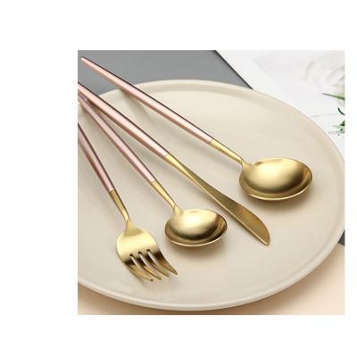 China Wholesale New Arrivals Colorful Black White Rose Gold Stocked Spoon Fork and Knife Set Modern Stainless Steel Cutlery Set for sale