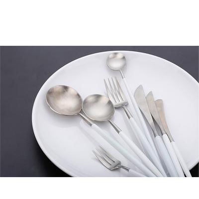 China Stocked Vintage Hotel Promotion Black Rose Gold Spoon Fork and Knife Set Stainless Steel Colorful White Cutlery Set 24pcs for sale