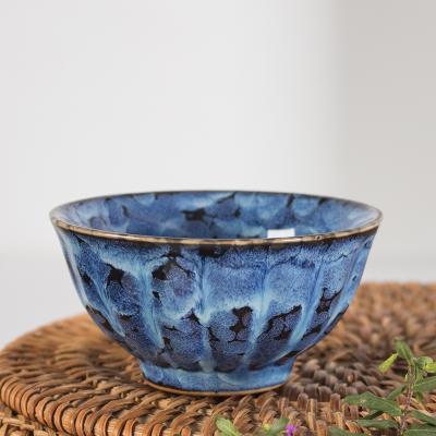 China Wholesale High Quality Porcelain Stocked Small Tea Cup Set Brown Blue Under Glazed Handcrafted Ceramic Tea Cups for sale