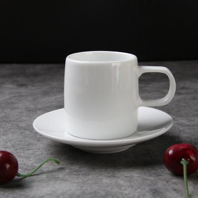 China Wholesale Stocked Porcelain Tea Cups White Hand Made Glazed Custom Saucer Point Of Sale Ceramic Coffee Cup With Logo for sale