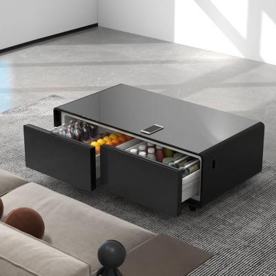 China Modern Aluminum Living Furniture Coffee Table with Drawers and Glass Top Refrigerator for sale