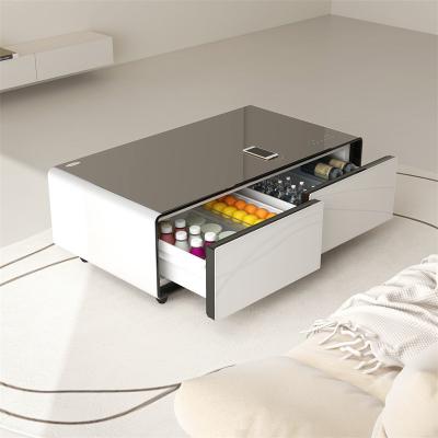 China Modern Glass Coffee Table with Wireless Charging and Cooling Dual Drawer Side Table for sale